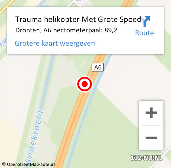 Locatie op kaart van de 112 melding: Trauma helikopter Met Grote Spoed Naar Dronten, A6 hectometerpaal: 89,2 op 4 februari 2023 00:11