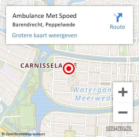 Locatie op kaart van de 112 melding: Ambulance Met Spoed Naar Barendrecht, Peppelwede op 4 februari 2023 00:56