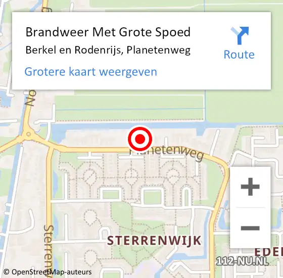 Locatie op kaart van de 112 melding: Brandweer Met Grote Spoed Naar Berkel en Rodenrijs, Planetenweg op 4 februari 2023 02:46