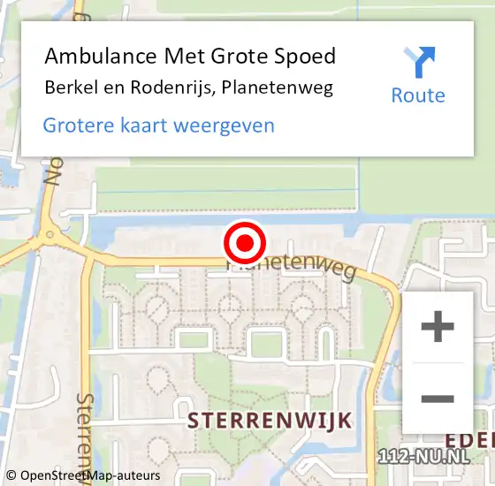 Locatie op kaart van de 112 melding: Ambulance Met Grote Spoed Naar Berkel en Rodenrijs, Planetenweg op 4 februari 2023 02:54