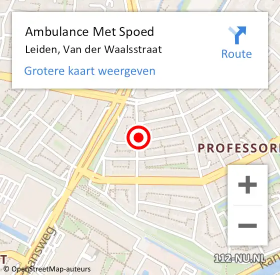 Locatie op kaart van de 112 melding: Ambulance Met Spoed Naar Leiden, Van der Waalsstraat op 4 februari 2023 03:09