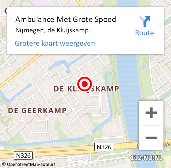 Locatie op kaart van de 112 melding: Ambulance Met Grote Spoed Naar Nijmegen, de Kluijskamp op 4 februari 2023 04:11