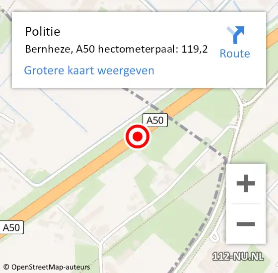 Locatie op kaart van de 112 melding: Politie Bernheze, A50 hectometerpaal: 119,2 op 4 februari 2023 05:39