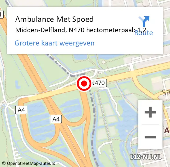 Locatie op kaart van de 112 melding: Ambulance Met Spoed Naar Midden-Delfland, N470 hectometerpaal: 1,2 op 4 februari 2023 05:57