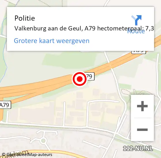 Locatie op kaart van de 112 melding: Politie Valkenburg aan de Geul, A79 hectometerpaal: 7,3 op 4 februari 2023 06:57