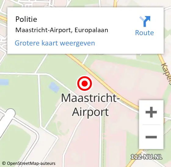 Locatie op kaart van de 112 melding: Politie Maastricht-Airport, Europalaan op 4 februari 2023 07:34