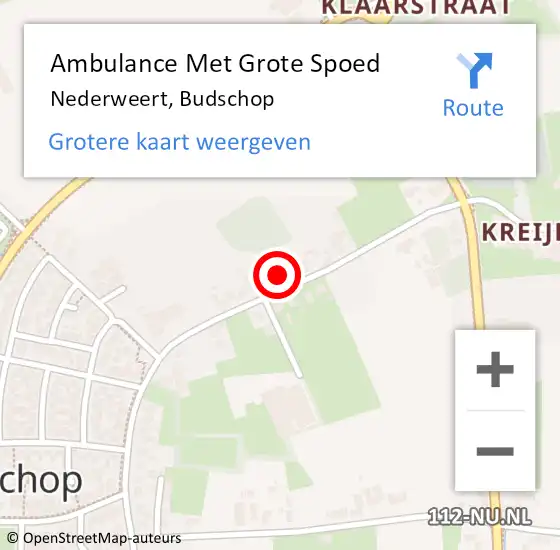 Locatie op kaart van de 112 melding: Ambulance Met Grote Spoed Naar Nederweert, Budschop op 4 februari 2023 07:45