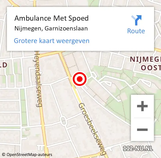Locatie op kaart van de 112 melding: Ambulance Met Spoed Naar Nijmegen, Garnizoenslaan op 4 februari 2023 08:22