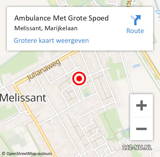 Locatie op kaart van de 112 melding: Ambulance Met Grote Spoed Naar Melissant, Marijkelaan op 4 februari 2023 08:48