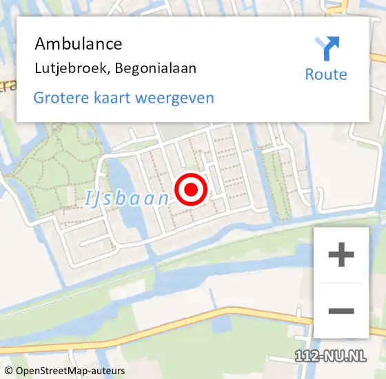 Locatie op kaart van de 112 melding: Ambulance Lutjebroek, Begonialaan op 4 februari 2023 09:09