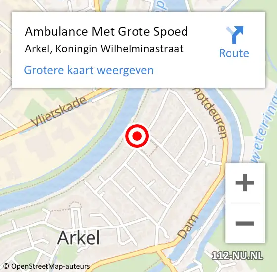 Locatie op kaart van de 112 melding: Ambulance Met Grote Spoed Naar Arkel, Koningin Wilhelminastraat op 4 februari 2023 09:20