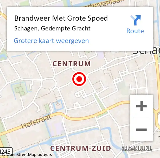 Locatie op kaart van de 112 melding: Brandweer Met Grote Spoed Naar Schagen, Gedempte Gracht op 4 februari 2023 09:47