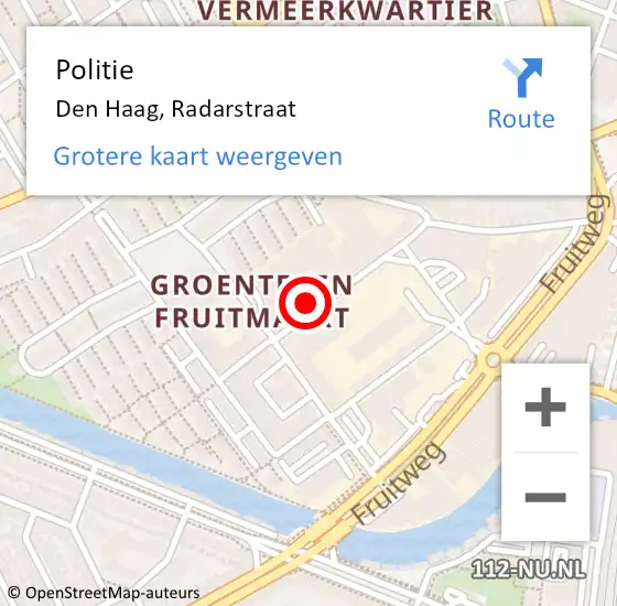 Locatie op kaart van de 112 melding: Politie Den Haag, Radarstraat op 4 februari 2023 10:01