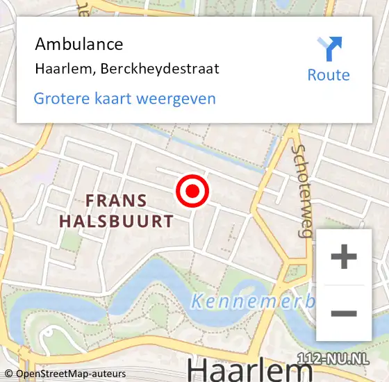 Locatie op kaart van de 112 melding: Ambulance Haarlem, Berckheydestraat op 4 februari 2023 10:04