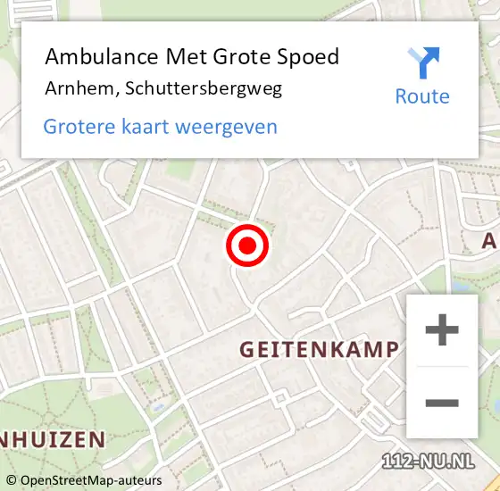 Locatie op kaart van de 112 melding: Ambulance Met Grote Spoed Naar Arnhem, Schuttersbergweg op 4 februari 2023 10:23