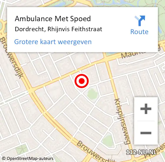 Locatie op kaart van de 112 melding: Ambulance Met Spoed Naar Dordrecht, Rhijnvis Feithstraat op 4 februari 2023 10:27