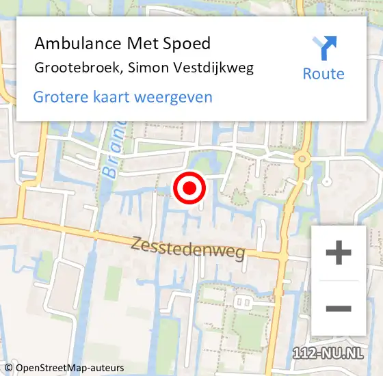 Locatie op kaart van de 112 melding: Ambulance Met Spoed Naar Grootebroek, Simon Vestdijkweg op 4 februari 2023 10:51