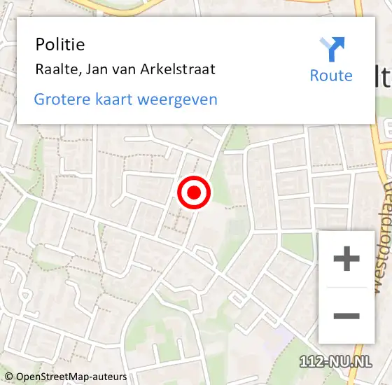 Locatie op kaart van de 112 melding: Politie Raalte, Jan van Arkelstraat op 4 februari 2023 12:06