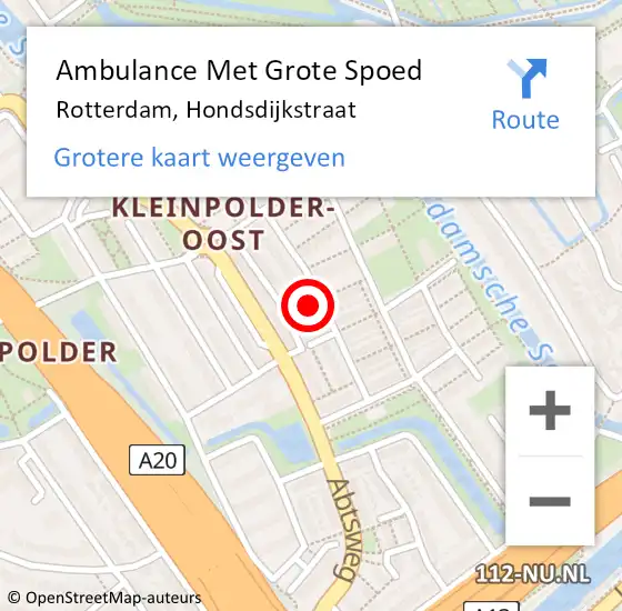 Locatie op kaart van de 112 melding: Ambulance Met Grote Spoed Naar Rotterdam, Hondsdijkstraat op 4 februari 2023 12:13
