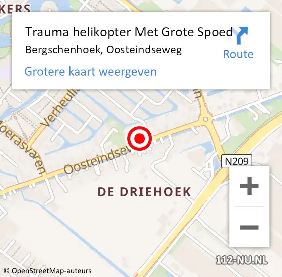 Locatie op kaart van de 112 melding: Trauma helikopter Met Grote Spoed Naar Bergschenhoek, Oosteindseweg op 4 februari 2023 12:54