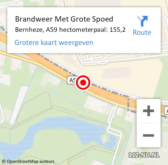 Locatie op kaart van de 112 melding: Brandweer Met Grote Spoed Naar Bernheze, A59 hectometerpaal: 155,2 op 4 februari 2023 12:58