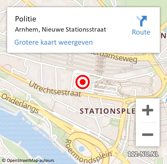 Locatie op kaart van de 112 melding: Politie Arnhem, Nieuwe Stationsstraat op 4 februari 2023 13:17