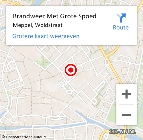 Locatie op kaart van de 112 melding: Brandweer Met Grote Spoed Naar Meppel, Woldstraat op 4 februari 2023 13:21