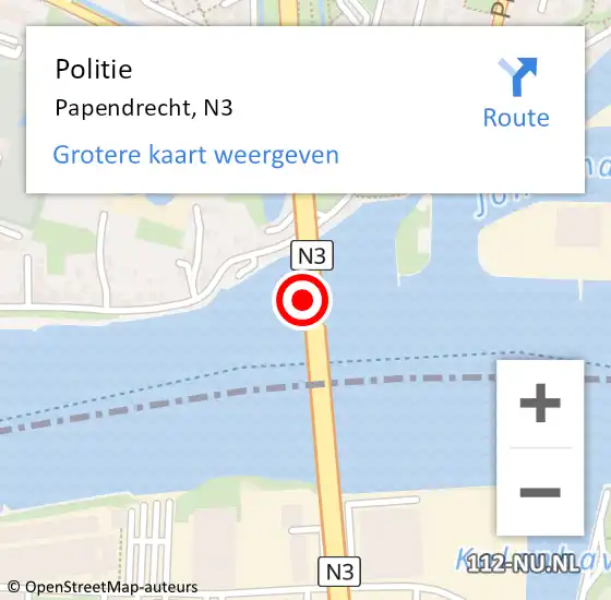 Locatie op kaart van de 112 melding: Politie Papendrecht, N3 op 4 februari 2023 15:17