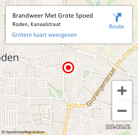 Locatie op kaart van de 112 melding: Brandweer Met Grote Spoed Naar Roden, Kanaalstraat op 4 februari 2023 15:18