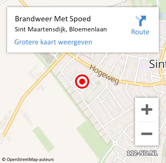 Locatie op kaart van de 112 melding: Brandweer Met Spoed Naar Sint Maartensdijk, Bloemenlaan op 4 februari 2023 15:19