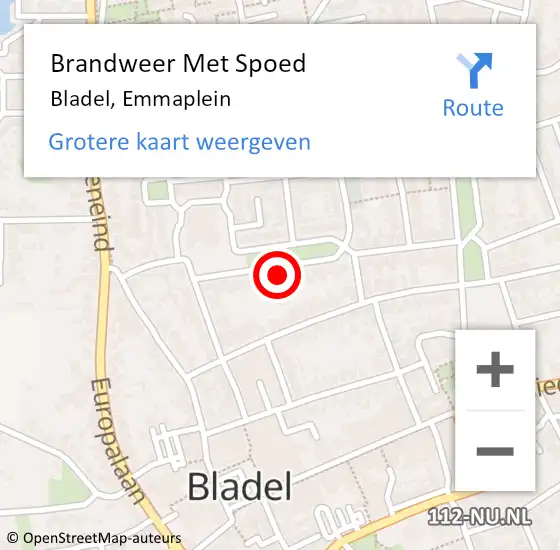 Locatie op kaart van de 112 melding: Brandweer Met Spoed Naar Bladel, Emmaplein op 4 februari 2023 15:24