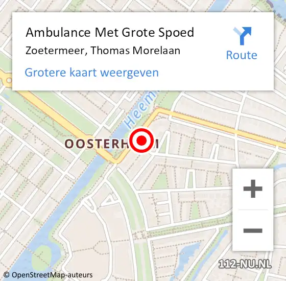 Locatie op kaart van de 112 melding: Ambulance Met Grote Spoed Naar Zoetermeer, Thomas Morelaan op 4 februari 2023 15:39