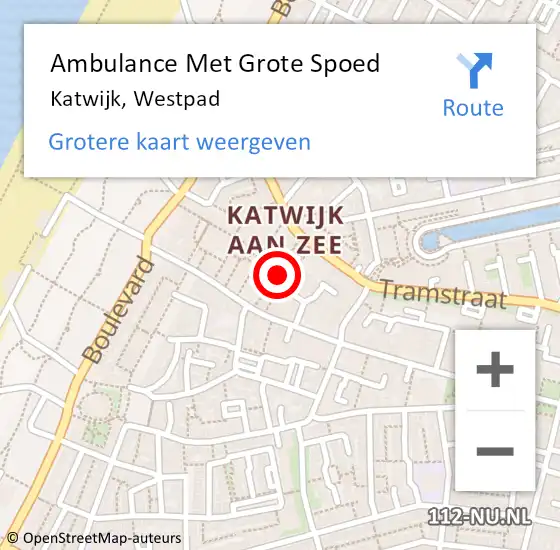 Locatie op kaart van de 112 melding: Ambulance Met Grote Spoed Naar Katwijk, Westpad op 4 februari 2023 15:43
