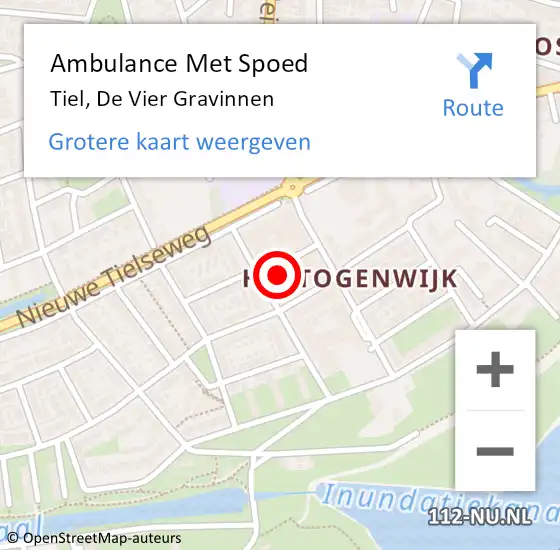 Locatie op kaart van de 112 melding: Ambulance Met Spoed Naar Tiel, De Vier Gravinnen op 4 februari 2023 16:00