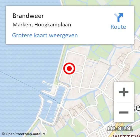 Locatie op kaart van de 112 melding: Brandweer Marken, Hoogkamplaan op 4 februari 2023 16:15