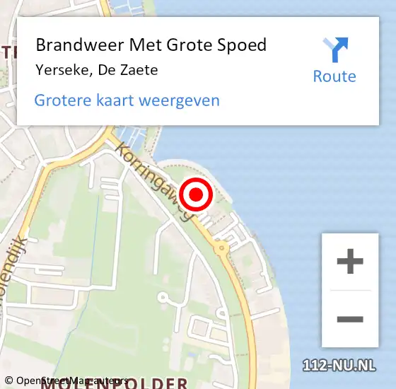 Locatie op kaart van de 112 melding: Brandweer Met Grote Spoed Naar Yerseke, De Zaete op 4 februari 2023 16:42