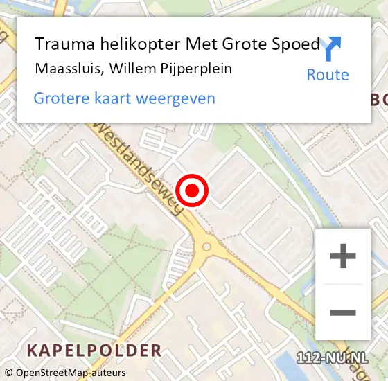 Locatie op kaart van de 112 melding: Trauma helikopter Met Grote Spoed Naar Maassluis, Willem Pijperplein op 4 februari 2023 17:47