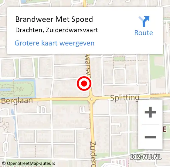 Locatie op kaart van de 112 melding: Brandweer Met Spoed Naar Drachten, Zuiderdwarsvaart op 4 februari 2023 18:00