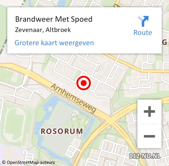 Locatie op kaart van de 112 melding: Brandweer Met Spoed Naar Zevenaar, Altbroek op 4 februari 2023 18:02