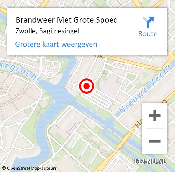 Locatie op kaart van de 112 melding: Brandweer Met Grote Spoed Naar Zwolle, Bagijnesingel op 4 februari 2023 18:36