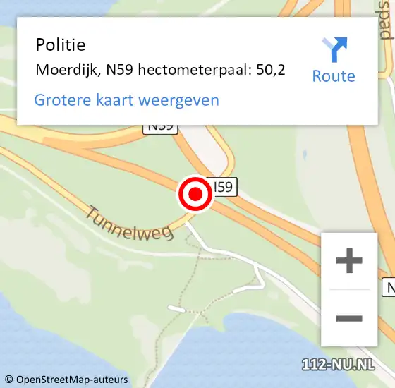 Locatie op kaart van de 112 melding: Politie Moerdijk, N59 hectometerpaal: 50,2 op 4 februari 2023 19:00