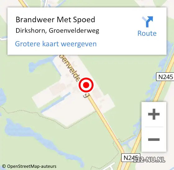 Locatie op kaart van de 112 melding: Brandweer Met Spoed Naar Dirkshorn, Groenvelderweg op 4 februari 2023 19:24