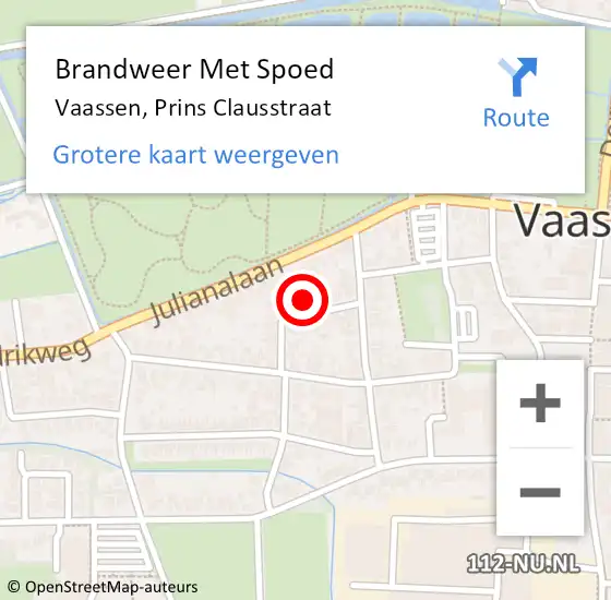 Locatie op kaart van de 112 melding: Brandweer Met Spoed Naar Vaassen, Prins Clausstraat op 4 februari 2023 19:44