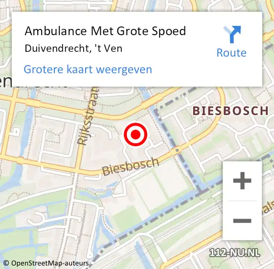 Locatie op kaart van de 112 melding: Ambulance Met Grote Spoed Naar Duivendrecht, 't Ven op 4 februari 2023 20:23