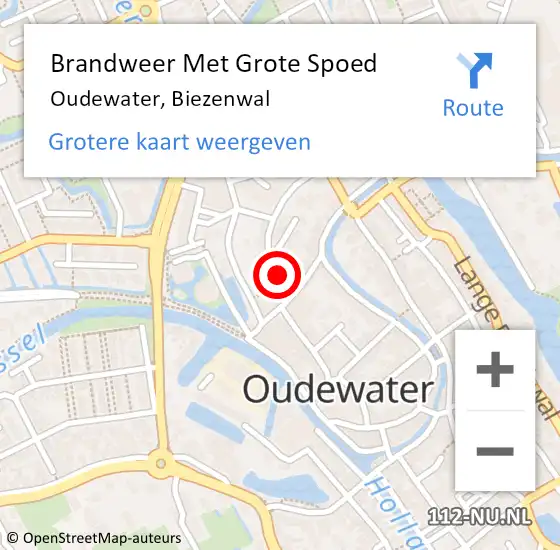 Locatie op kaart van de 112 melding: Brandweer Met Grote Spoed Naar Oudewater, Biezenwal op 4 februari 2023 21:01