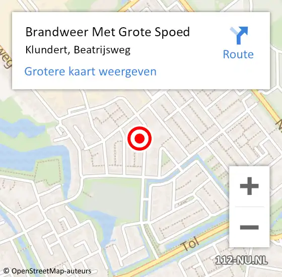 Locatie op kaart van de 112 melding: Brandweer Met Grote Spoed Naar Klundert, Beatrijsweg op 4 februari 2023 21:04