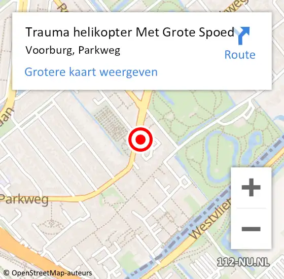 Locatie op kaart van de 112 melding: Trauma helikopter Met Grote Spoed Naar Voorburg, Parkweg op 4 februari 2023 21:13