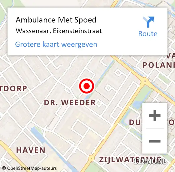 Locatie op kaart van de 112 melding: Ambulance Met Spoed Naar Wassenaar, Eikensteinstraat op 4 februari 2023 21:18