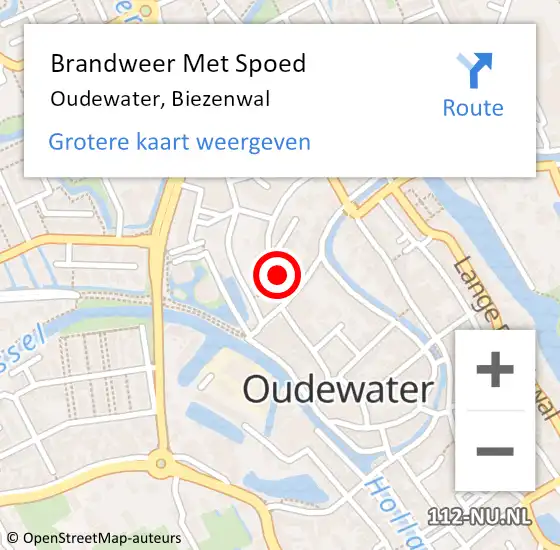 Locatie op kaart van de 112 melding: Brandweer Met Spoed Naar Oudewater, Biezenwal op 4 februari 2023 21:23