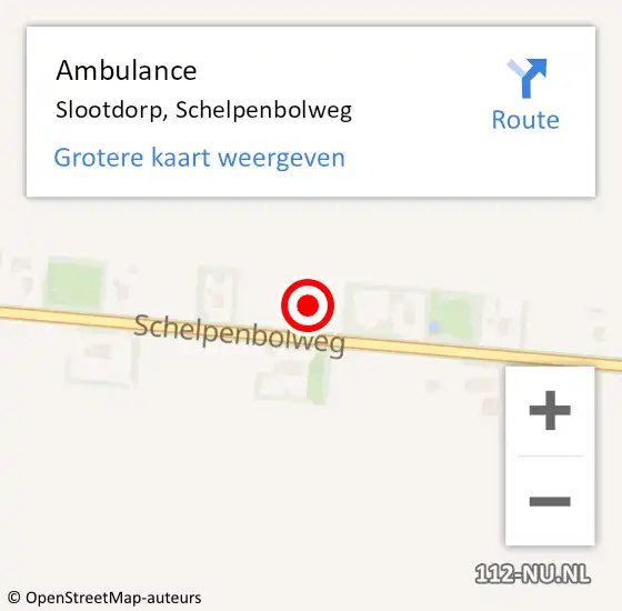 Locatie op kaart van de 112 melding: Ambulance Slootdorp, Schelpenbolweg op 4 februari 2023 21:41